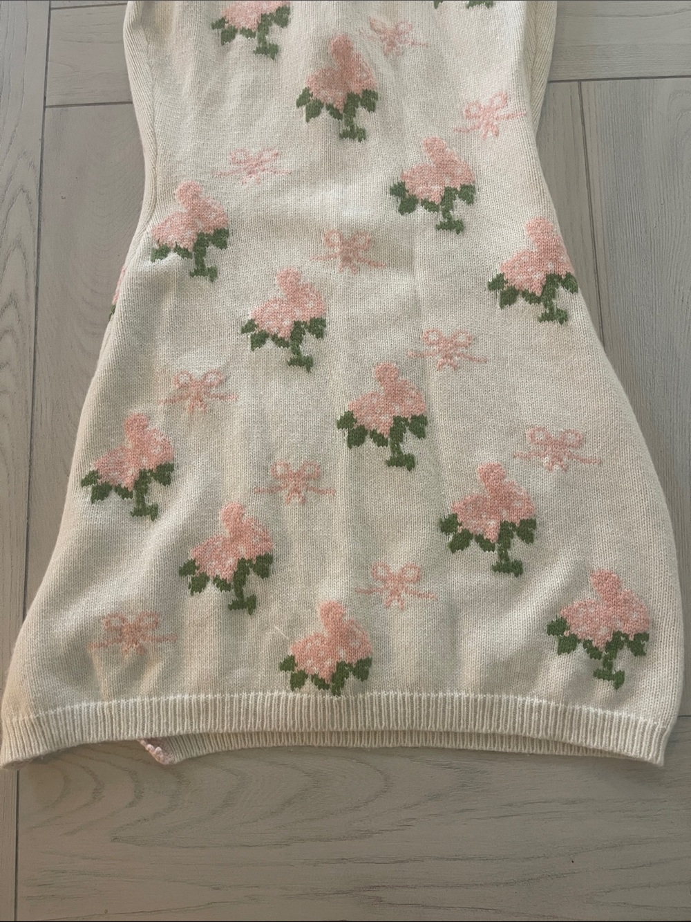 LoveShackFancy White Knit Dress with Pink Floral Bows - Picture 7 of 10